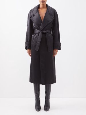 Saint Laurent - Wrap-front Belted Silk-satin Coat - Womens - Black