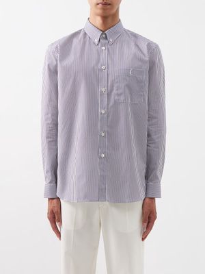 Saint Laurent - Ysl-embroidered Striped Cotton-poplin Shirt - Mens - White Multi