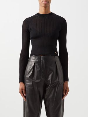 Saint Laurent - Ysl-logo Ribbed-knit Sweater - Womens - Black