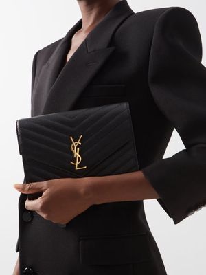Saint Laurent - Ysl-plaque Grained-leather Wristlet Clutch Bag - Womens - Black