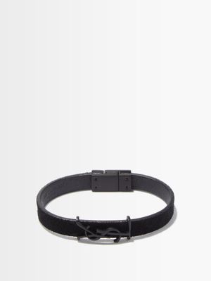 Saint Laurent - Ysl-plaque Leather Bracelet - Mens - Black