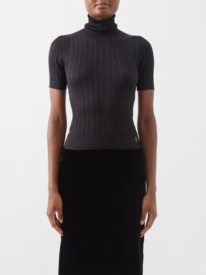 Saint Laurent - Ysl-plaque Ribbed-knit Silk Sweater - Womens - Black