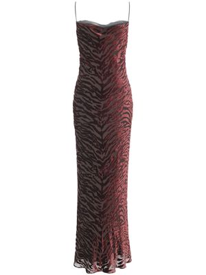 Saint Laurent zebra-print devoré-effect dress - Red