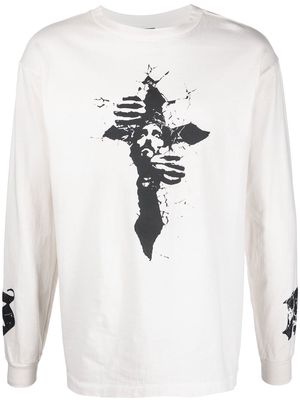 SAINT MXXXXXX graphic-print long-sleeve T-shirt - White