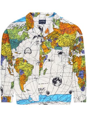 SAINT MXXXXXX World Map notched-collar shirt - White