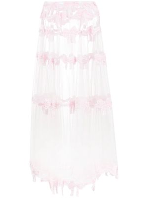 Saint Sintra sheer bow-embroidered skirt - Pink