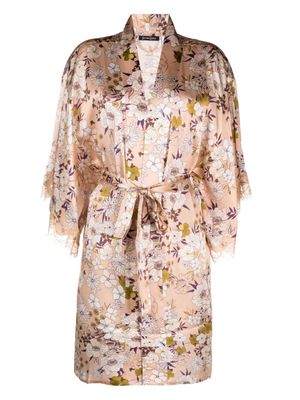 Sainted Sisters Scarlett floral-print silk robe - Neutrals
