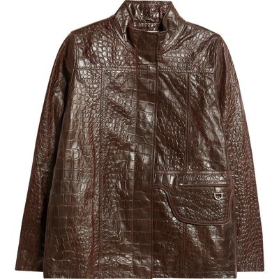 Saks Potts Baba Croc Embossed Leather Jacket in Brown Croco 