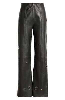 Saks Potts Bonnie Grommet Straight Leg Lambskin Leather Pants in Black 