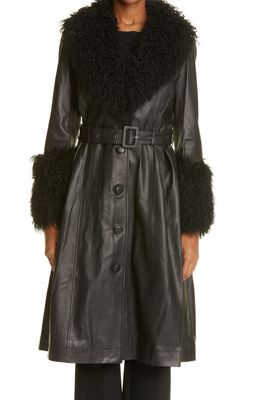 Saks Potts Foxy Genuine Shearling Trim Leather Coat in Black