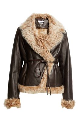 Saks Potts Moss Genuine Shearling Coat in Brown/Light Brown 