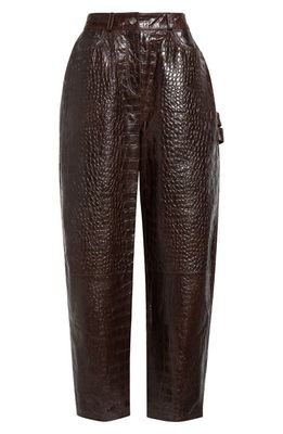 Saks Potts Scarlett Croc Embossed Leather Pants in Brown Croco