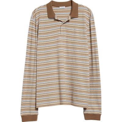 Saks Potts Serena Stripe Long Sleeve Polo in Brown Shadow Stripe 