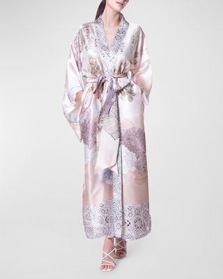 Sakura Printed Silk Maxi Robe