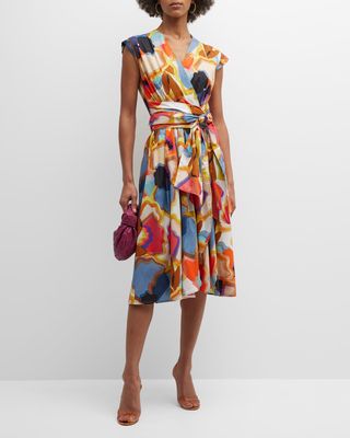 Salerno1 Abstract-Print Cap-Sleeve Midi Dress