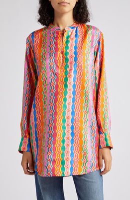 SALONI Abstract Print Silk Twill Button-Up Shirt in 1701-Stripe 1