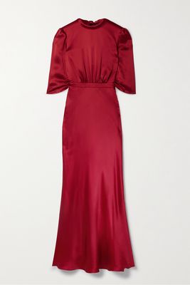 Saloni - Adele Hammered Silk-satin Maxi Dress - Burgundy
