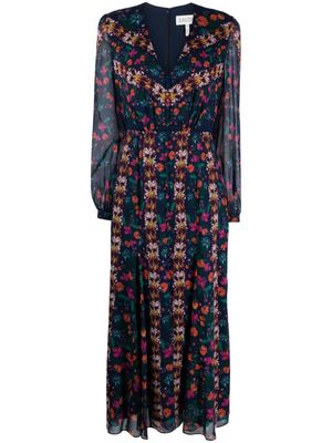 Saloni Annabel floral-print silk long dress - Blue