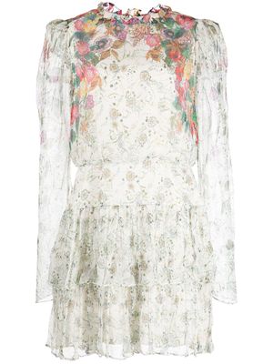Saloni Ava-B ruffle floral print dress - Neutrals