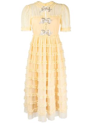 Saloni Camille bow-embellished ruffled tulle dress - Yellow