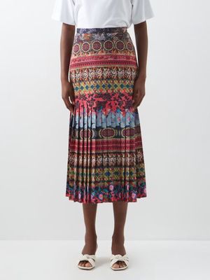Saloni - Diane E Forest Jewel-print Pleated Midi Skirt - Womens - Multi