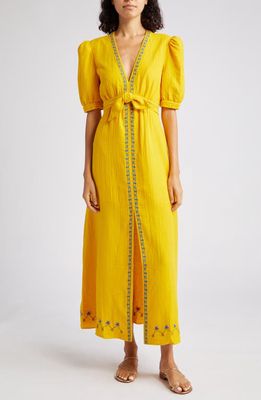 SALONI Embroidered Cotton Gauze Maxi Dress in 365/5484-Mango/Marigold Emb