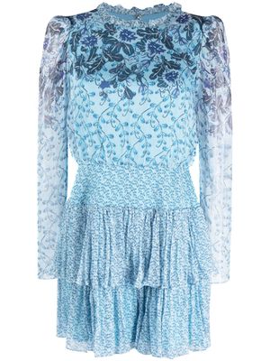 Saloni floral-print silk ruffled minidress - Blue
