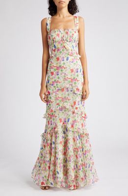 SALONI Floral Silk Maxi Dress in Fawn Poppies Lg