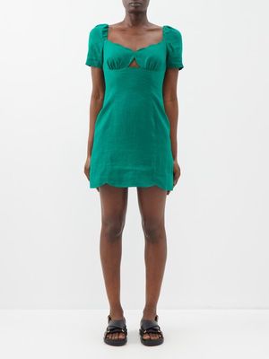 Saloni - Halle Scallop-neck Cutout Linen Mini Dress - Womens - Green