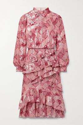 Saloni - Isa Ruffled Silk-georgette Midi Dress - Pink