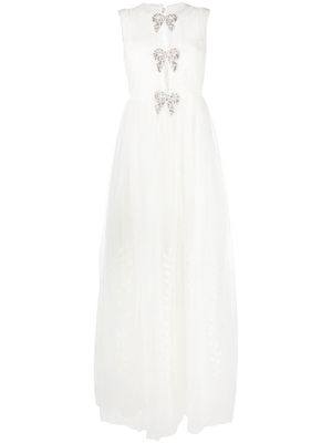 Saloni lace-trim sleeveless maxi dress - White