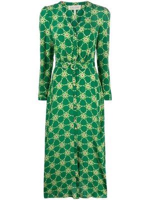 Saloni Lea abstract-print midi dress - Green