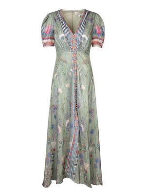 Saloni Lea Long Papyrus Green Dress