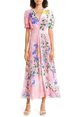 SALONI Lea Print Silk Maxi Dress in 1650-Pink Magnolia Plmt