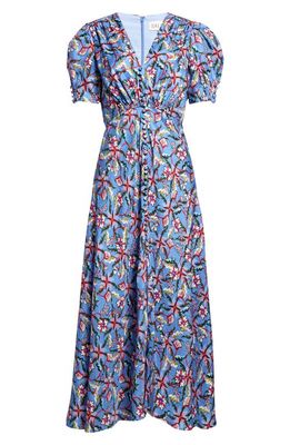 SALONI Lea Print Silk Maxi Dress in Freesia Sky
