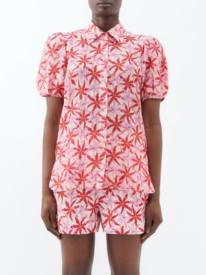 Saloni - Mae B Starfish-print Cotton-blend Shirt - Womens - Red Pink