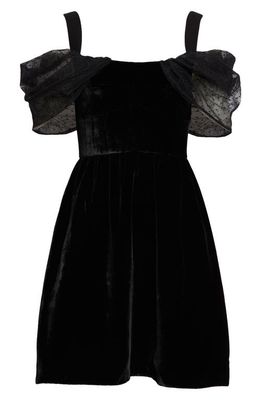 SALONI Rachel Cold Shoulder Tulle & Velvet Dress in Black