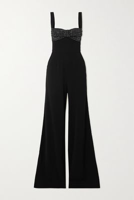 Saloni - Rachel Embellished Silk-trimmed Cady Jumpsuit - Black