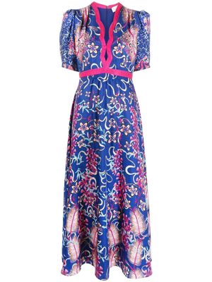 Saloni Tabitha floral-print silk dress - Blue