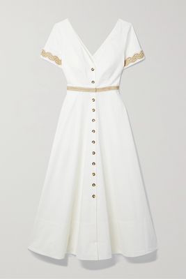 Saloni - Zoey Cutout Embroidered Stretch-cotton Poplin Midi Dress - White