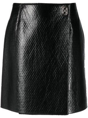 Salvatore Ferragamo embossed wrap leather skirt - Black