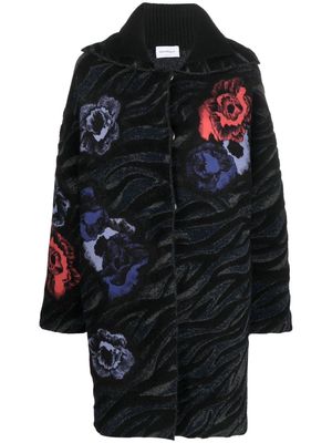 Salvatore Ferragamo floral-embroidered knitted cardigan-coat - Black