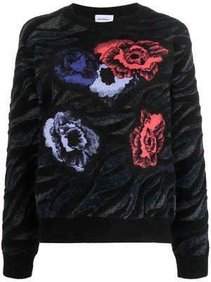 Salvatore Ferragamo floral-print crew neck jumper - Black
