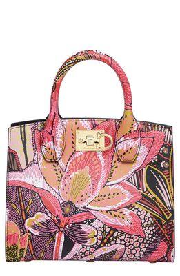 Salvatore Ferragamo Floral Print Leather Mini Studio Box Top Handle Bag in St. Batik /Nero
