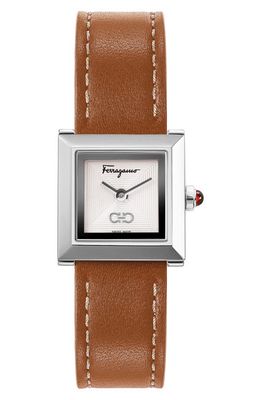 Salvatore Ferragamo Square Leather Strap Watch