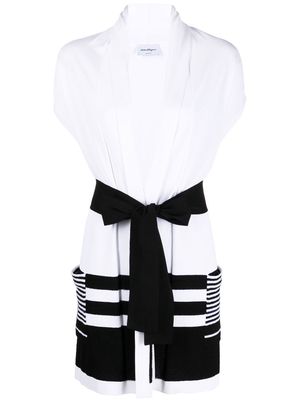 Salvatore Ferragamo striped short-sleeved cardigan - White