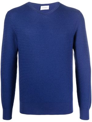 Salvatore Ferragamo V-neck waffle-knit jumper - Blue