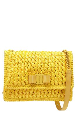 Salvatore Ferragamo Viva Bow Crochet Raffia Shoulder Bag in Canary Yellow Rafia