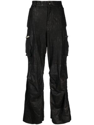 Salvatore Santoro cargo-pockets wide-leg leather trousers - Black