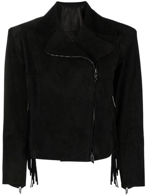 Salvatore Santoro cropped fringe biker jacket - Black